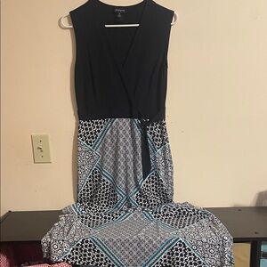 Enfocus Studio Black and Blue Patterned Maxi Dress